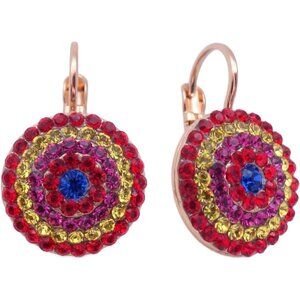 Mariana Pretty Woman Gold Earrings in Blue Red Yellow Mix Circle Pave 1161 NWT